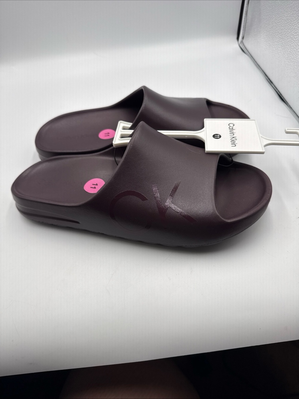 Calvin Klein Men’s Dark Plum Slide Sandals with CK Accent